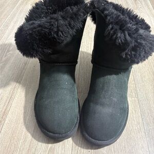 UGG Black Suede Boots with Fur Trim